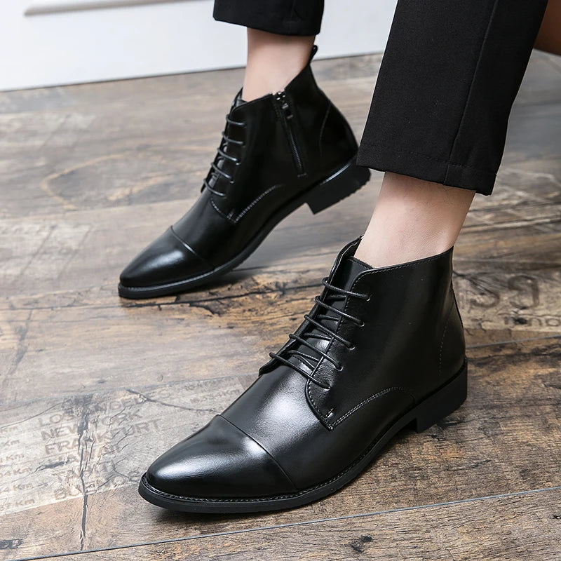 Luxury Designer Men's 38~48 Genuine Leather Italian Brand Dress Shoes Men Fashion Chelsea Casual Boots Retro Ankle Boot Footwear