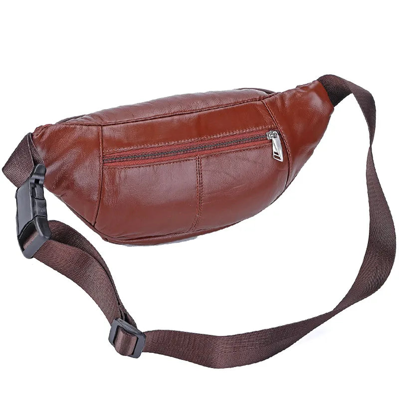 Fashion Men Genuine Leather Fanny Bag for Phone Pouch Male Leather Messenger Bags Brand Fanny Pack Male Travel Waist Bag Men