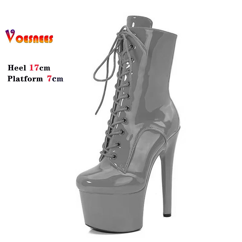 Red 17CM/6Inchs Women Boots Sexy Fashion Catwalk Knight Boots PU Upper Exotic High Heel Platform Party Boots Pole Dance Shoes