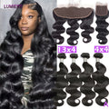 8-30" Body Wave Human Hair Bundles with Closure Frontal HD Transparent Lace Peruvian 100% Raw Virgin Human Hair Weave Extension