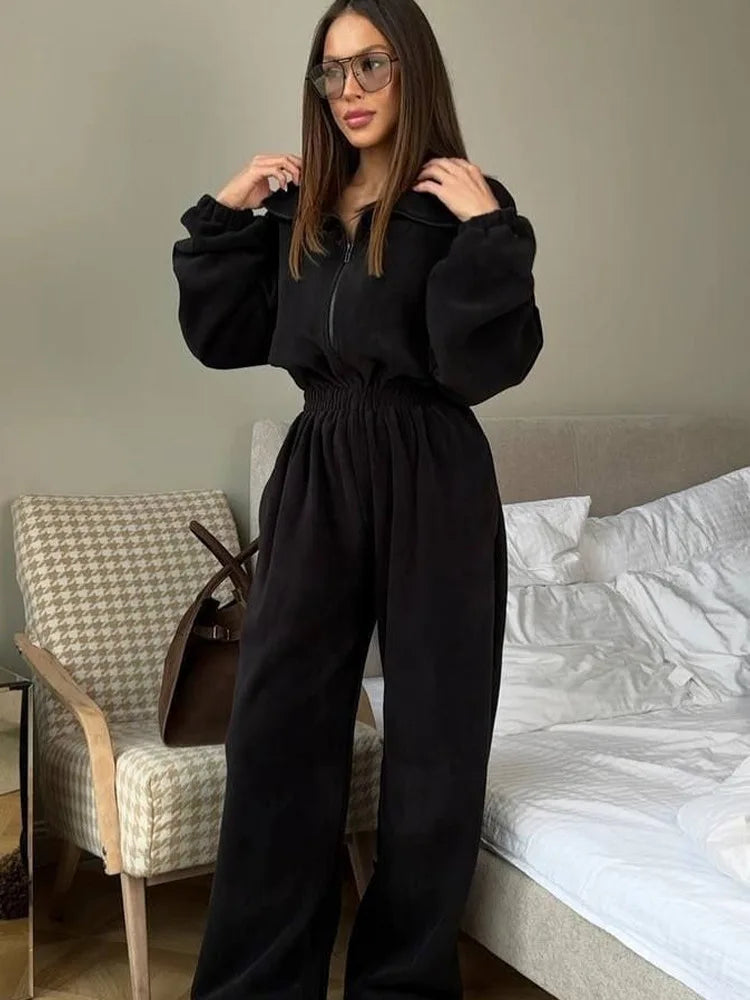 Zekye Woman Clothing New Fashion Long-sleeved Jumpsuit Women's Casual Semi-open Elastic Waist Jumpsuit Elegant Woman Jumpsuit