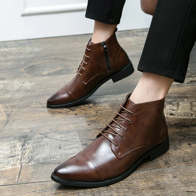 Luxury Designer Men's 38~48 Genuine Leather Italian Brand Dress Shoes Men Fashion Chelsea Casual Boots Retro Ankle Boot Footwear