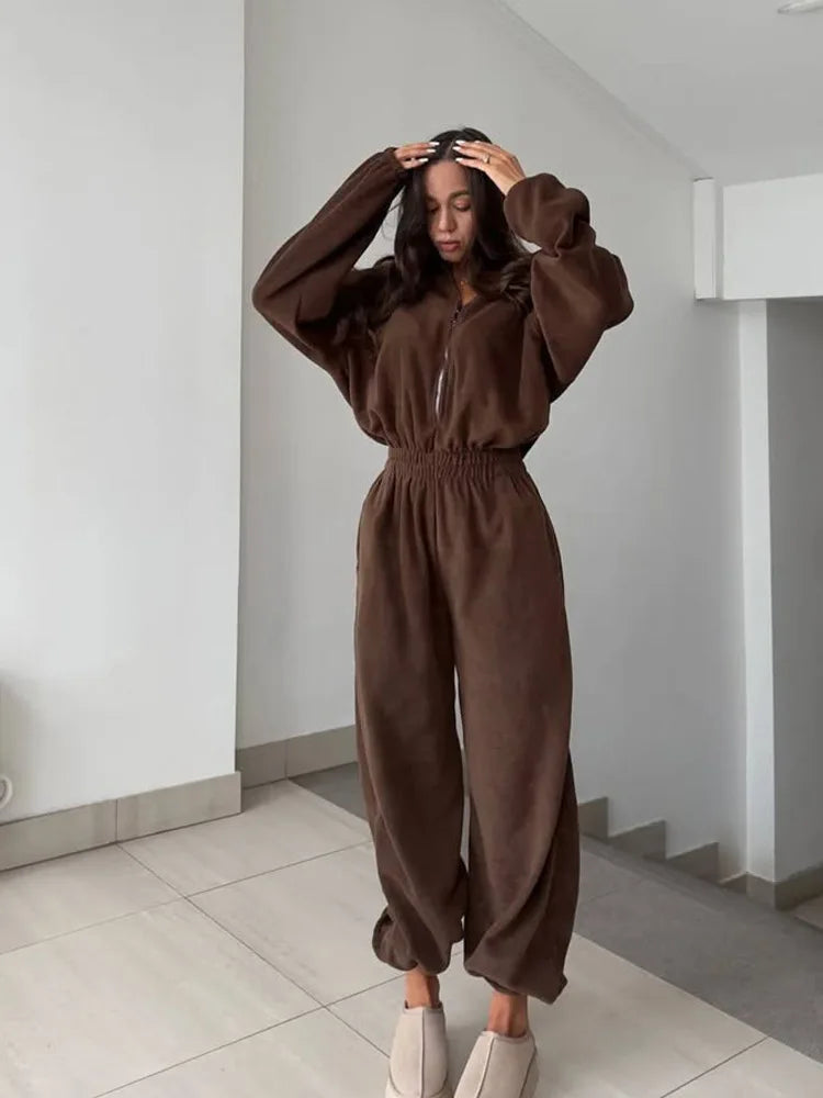 Zekye Woman Clothing New Fashion Long-sleeved Jumpsuit Women's Casual Semi-open Elastic Waist Jumpsuit Elegant Woman Jumpsuit