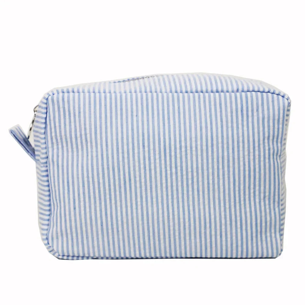 Seersucker Ruffle Cosmetic Bags Pink/Purple Striped Storage Make Up Bags for Women Lady with Zipper Travel Bag Makeup Bag