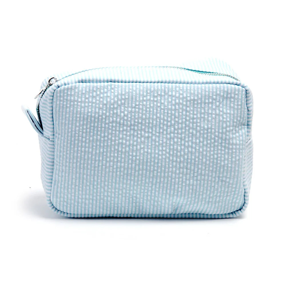 Seersucker Ruffle Cosmetic Bags Pink/Purple Striped Storage Make Up Bags for Women Lady with Zipper Travel Bag Makeup Bag