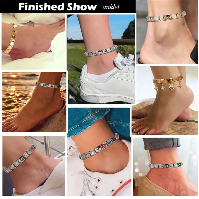 Personalized Black and White Moon Stars Cloud Italian Charm Links Fit 9mm Stainless Steel Bracelet Men Women DIY Making Gifts