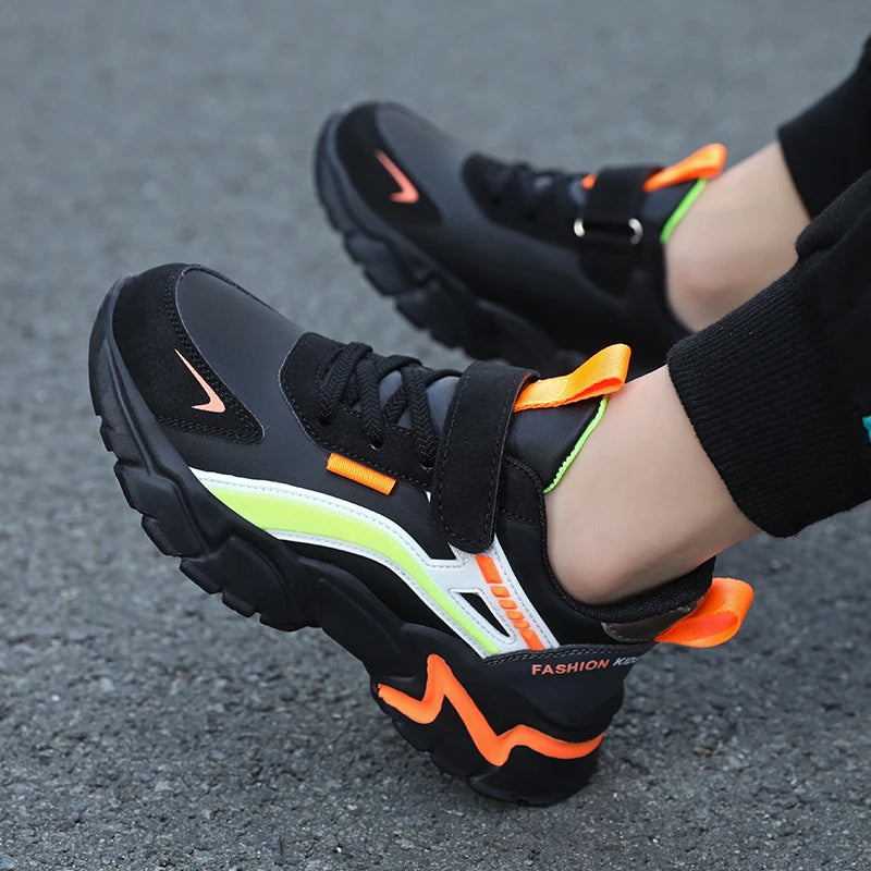 New Sport Sneaker Kids Boys Casual Shoes for 5-16Years Old Children Leather Non-Slip Fashion Tenis Shoes Soft Soled Black Shoe