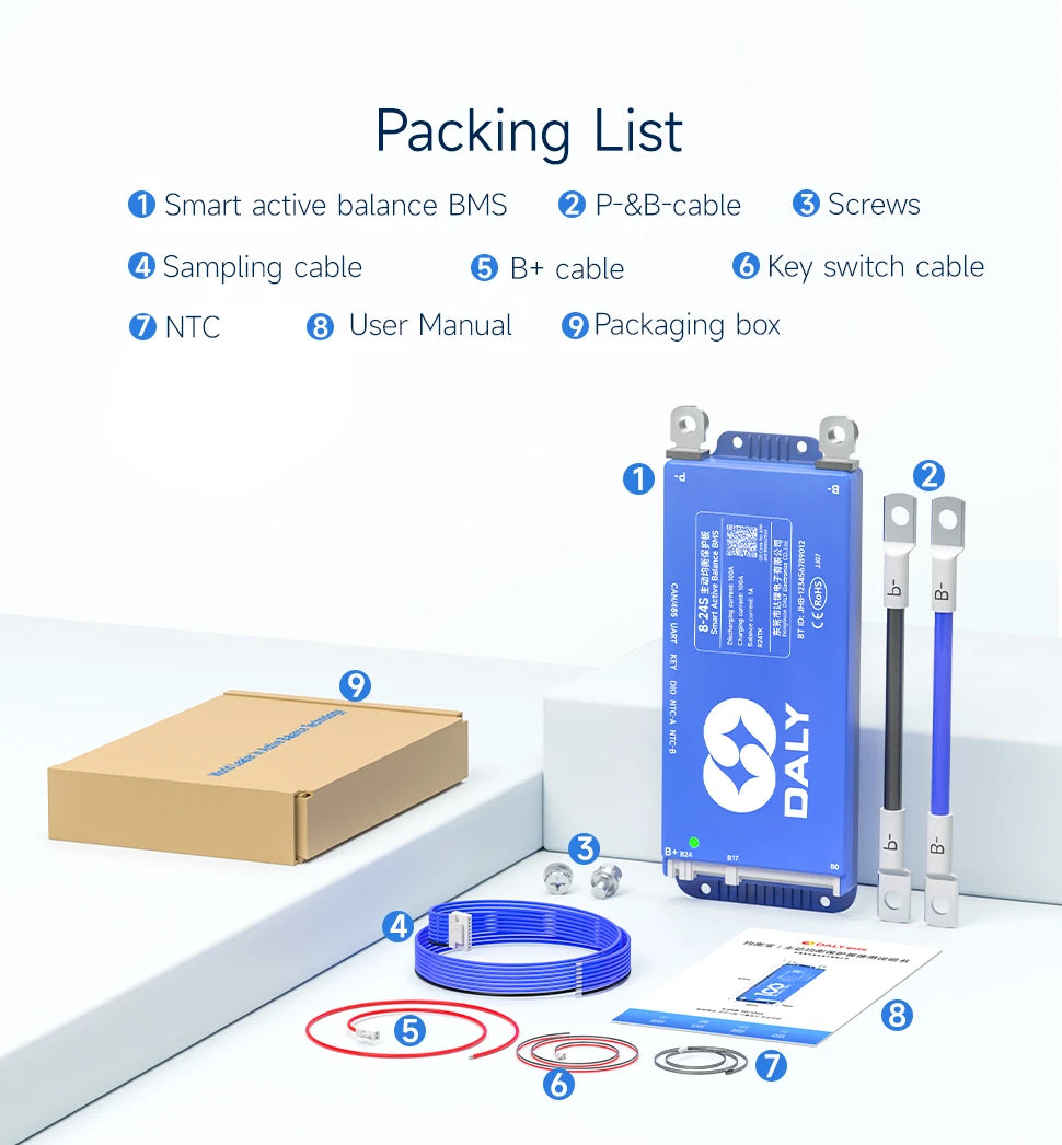 DALY BMS Smart WIFI BMS 4S 12V 8S 24V 16S 48V 80A 100A 1A Active Balancer Built In Bluetooth RS485 CANBUS for Lifepo4 Li-ion LTO