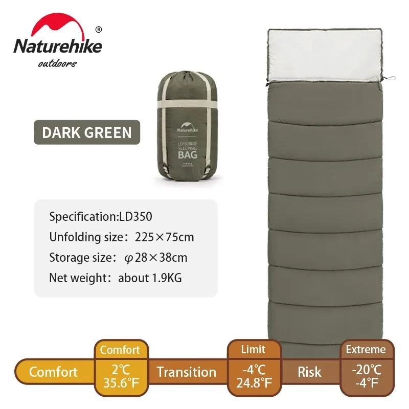Naturehike Envelope Cotton Sleeping Bag Portable Outdoor Camping Adult Sleeping Bag Single Splicable Hooded Cotton Sleeping Bag