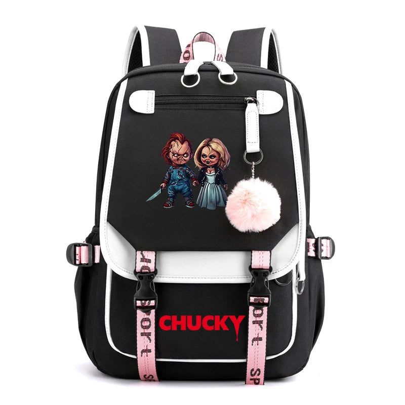 Horror Movie Child's Play Chucky Backpack Teenager School USB Charging Bags Men Women School Bag Travel Mochila