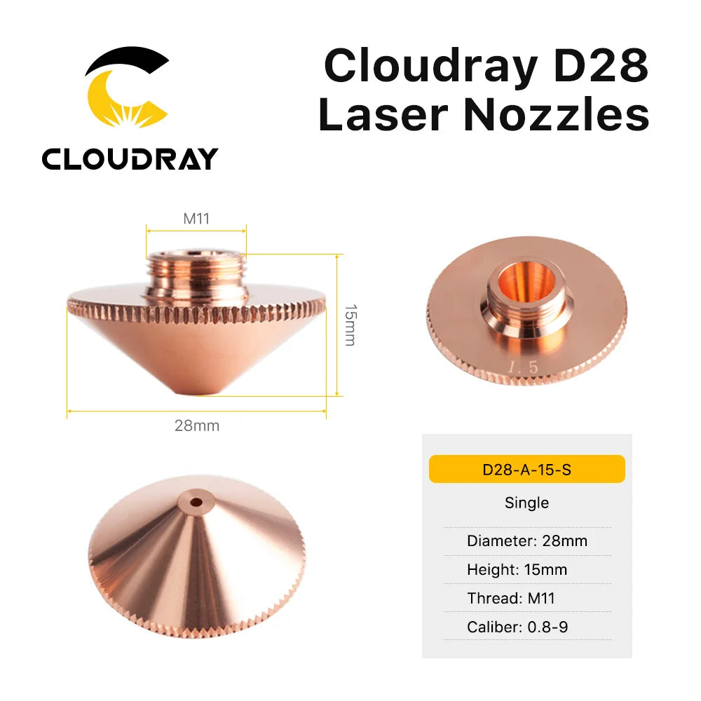 Cloudray Laser Nozzle Single Double Layer Dia.28mm Caliber 0.8 - 6.0mm for Precitec WSX Raytools Fiber Laser Cutting Head