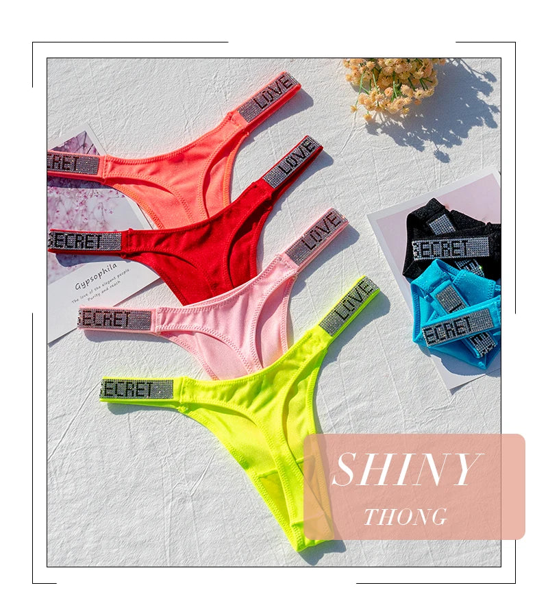 Sexy Panties G-string Sports Women Thong T-back Fitness Secret Rhinestone Sexy Lingerie Letter Diamonds Female Underwear