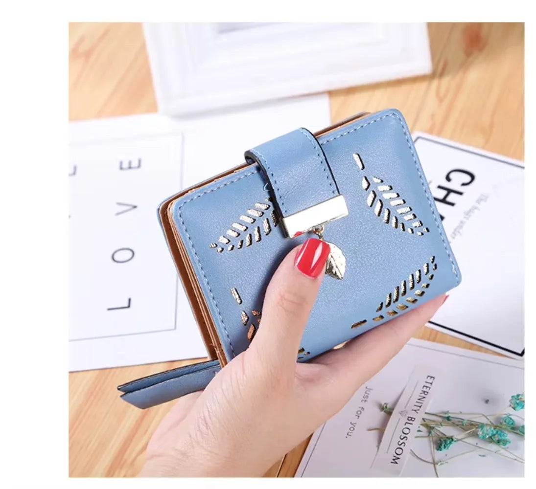 Luxury Women Wallet Leather Purse Short Zipper Clutch Bag Small Hollow Out Leaves Design Fashion Brand Wallets
