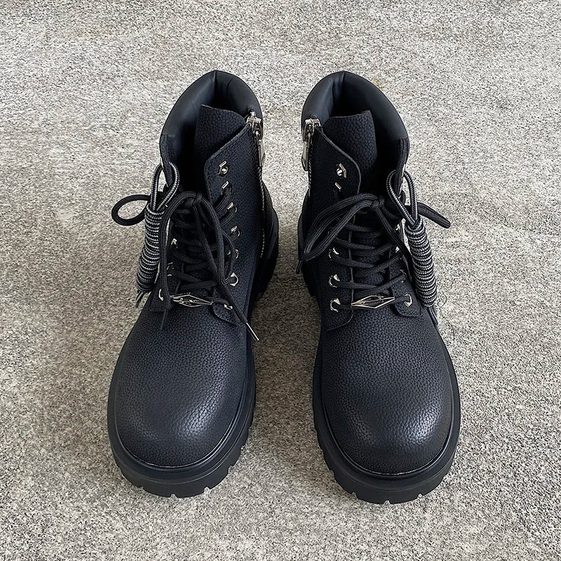 Original design Mading boots for men leather height increased by 4.5CM black retro workwear shoes British style short boots