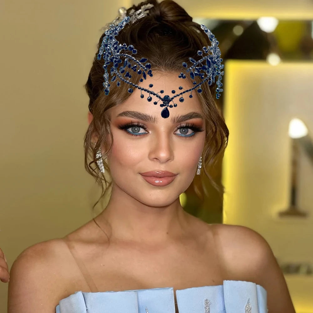 DZ215 Bling Indian Pendant Forehead Chain Jewelry Tiara Headpiece Bridal Headdress Crystal Wedding Headwear Accessories Gift