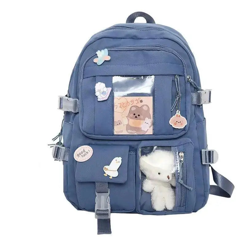 Preppy School Bag Student Backpack Nylon Cute Girl Backpack Badge Pendant Travel Bag