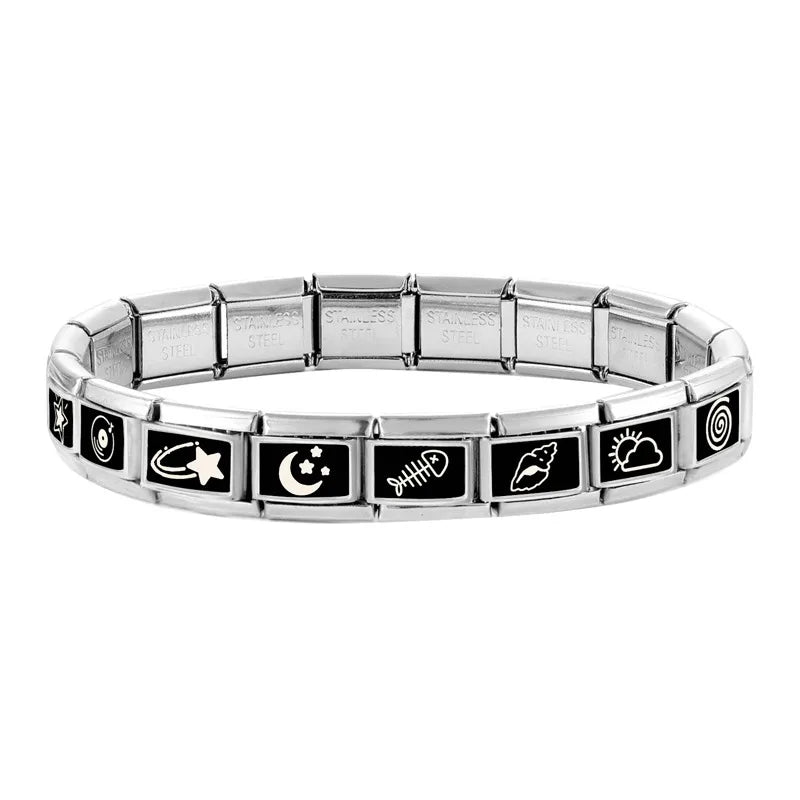 Personalized Black and White Moon Stars Cloud Italian Charm Links Fit 9mm Stainless Steel Bracelet Men Women DIY Making Gifts