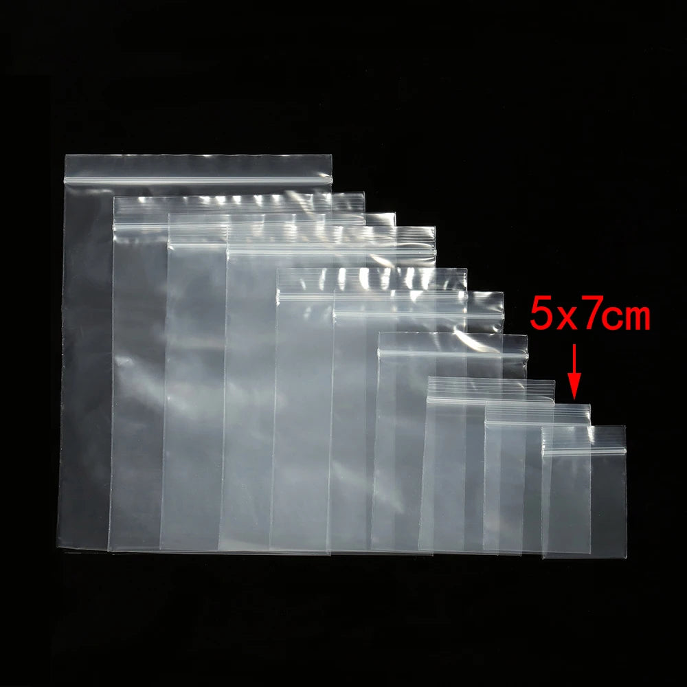 100pcs Transparent Self Sealing Zip Zipper Lock Plastic Bags 4*6/5*7/6*8/7*10cm Clear Ziplock Bags for Jewelry Packaging Bag