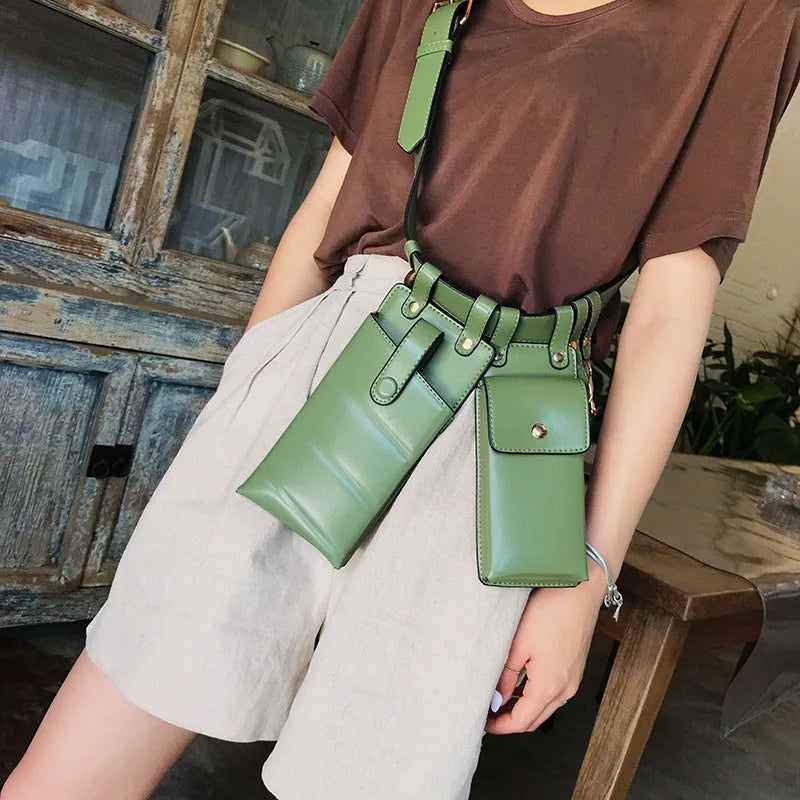 2 Pcs Women Waist Bag Hip Hop Leather Belt Bags Tactical Crossbody Chest Bag Female Fanny Pack Small Designer Luxury Hip Pocket