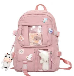 Preppy School Bag Student Backpack Nylon Cute Girl Backpack Badge Pendant Travel Bag