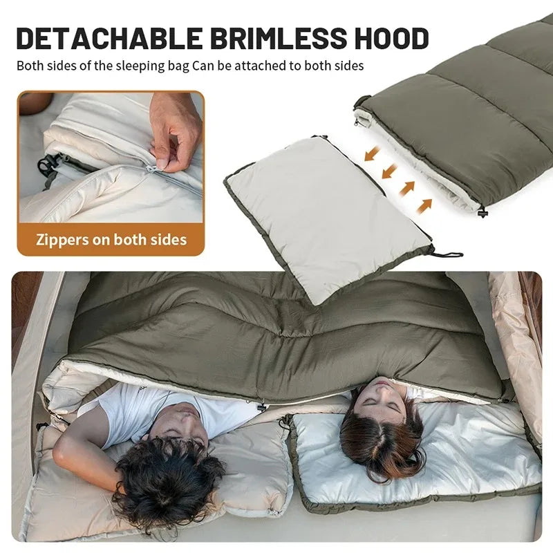 Naturehike Envelope Cotton Sleeping Bag Portable Outdoor Camping Adult Sleeping Bag Single Splicable Hooded Cotton Sleeping Bag