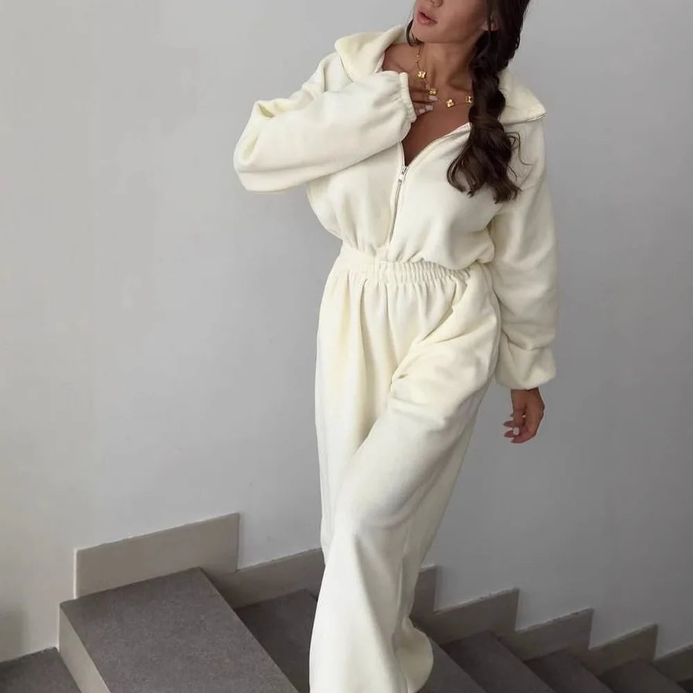 Zekye Woman Clothing New Fashion Long-sleeved Jumpsuit Women's Casual Semi-open Elastic Waist Jumpsuit Elegant Woman Jumpsuit
