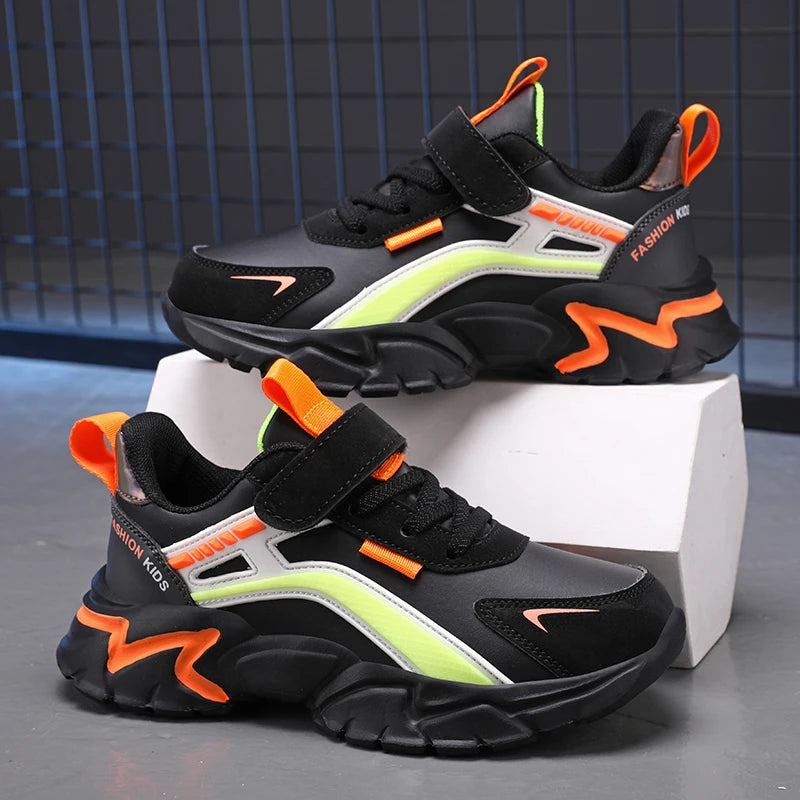New Sport Sneaker Kids Boys Casual Shoes for 5-16Years Old Children Leather Non-Slip Fashion Tenis Shoes Soft Soled Black Shoe