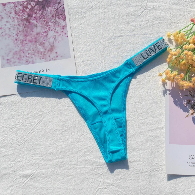 Sexy Panties G-string Sports Women Thong T-back Fitness Secret Rhinestone Sexy Lingerie Letter Diamonds Female Underwear