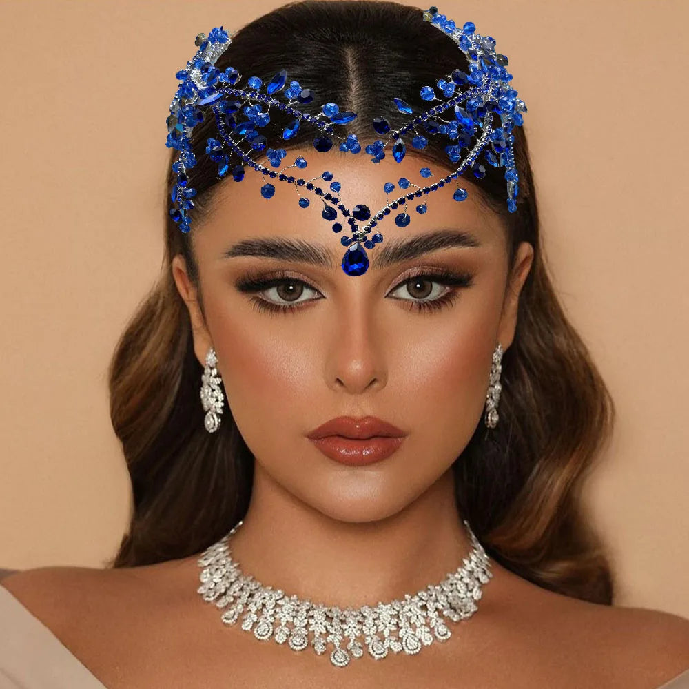DZ215 Bling Indian Pendant Forehead Chain Jewelry Tiara Headpiece Bridal Headdress Crystal Wedding Headwear Accessories Gift