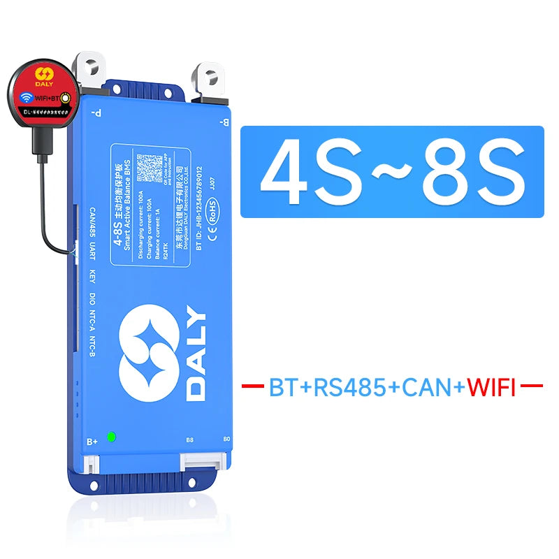 DALY BMS Smart WIFI BMS 4S 12V 8S 24V 16S 48V 80A 100A 1A Active Balancer Built In Bluetooth RS485 CANBUS for Lifepo4 Li-ion LTO