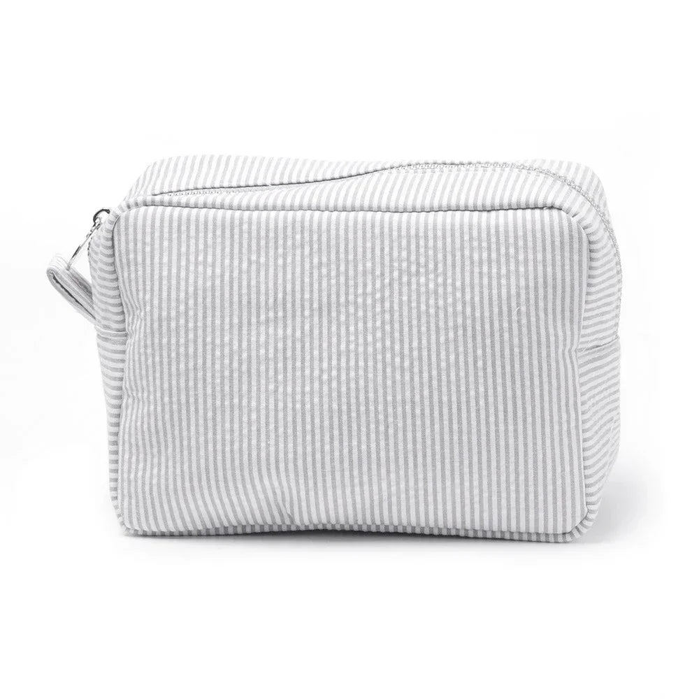Seersucker Ruffle Cosmetic Bags Pink/Purple Striped Storage Make Up Bags for Women Lady with Zipper Travel Bag Makeup Bag