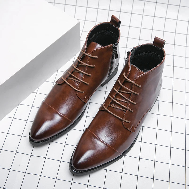 Luxury Designer Men's 38~48 Genuine Leather Italian Brand Dress Shoes Men Fashion Chelsea Casual Boots Retro Ankle Boot Footwear