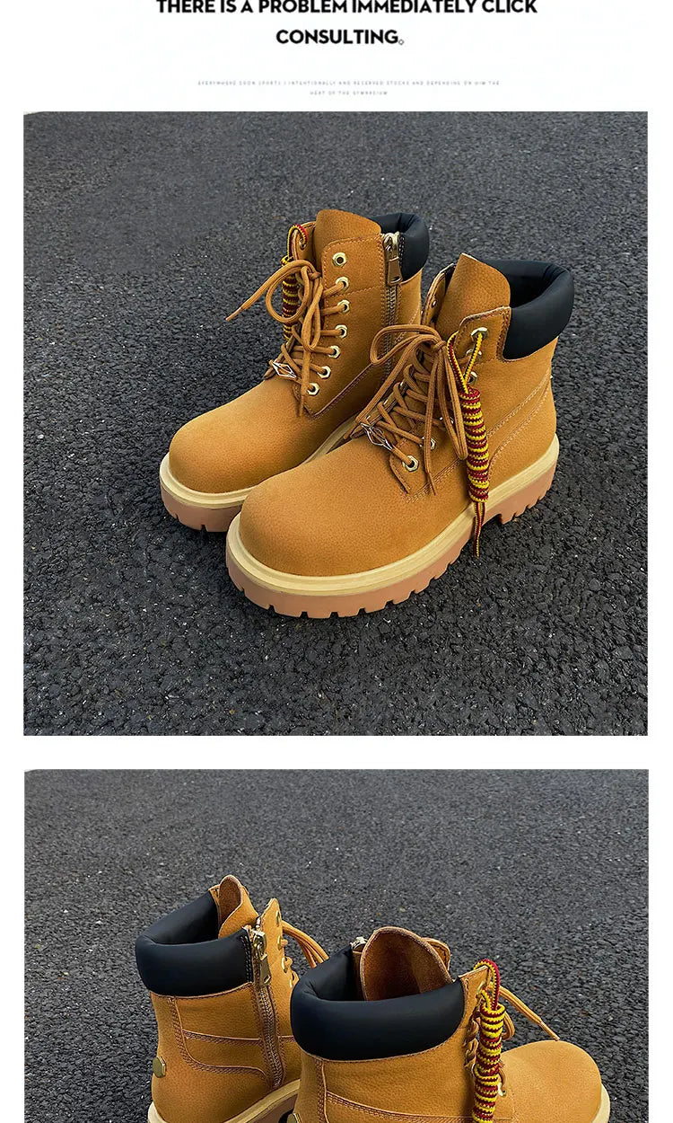 Original design Mading boots for men leather height increased by 4.5CM black retro workwear shoes British style short boots