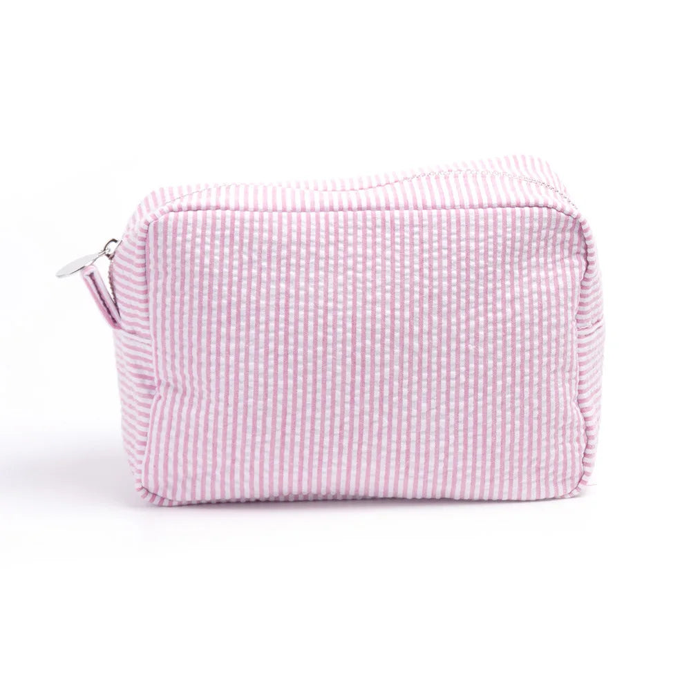Seersucker Ruffle Cosmetic Bags Pink/Purple Striped Storage Make Up Bags for Women Lady with Zipper Travel Bag Makeup Bag