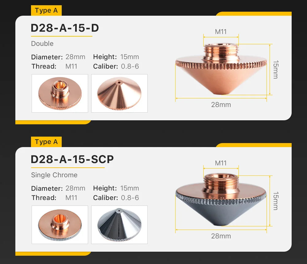 Cloudray Laser Nozzle Single Double Layer Dia.28mm Caliber 0.8 - 6.0mm for Precitec WSX Raytools Fiber Laser Cutting Head
