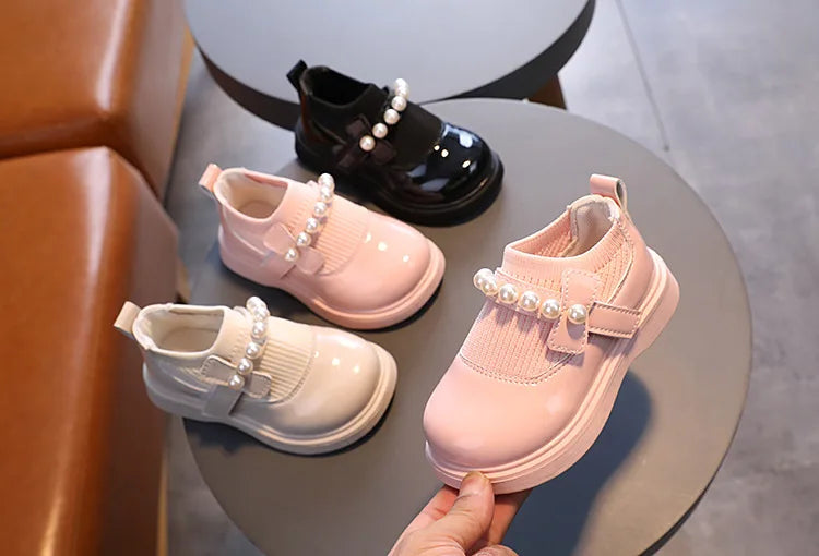 Toddlers Girls Casual Shoes Beading Princess Kids Flats Stretch Fabric Slip-on Fashion Children Shoes Spring Autumn Brand New