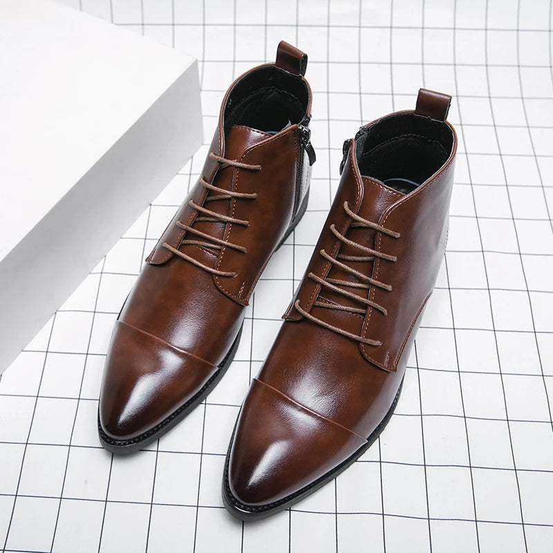Luxury Designer Men's 38~48 Genuine Leather Italian Brand Dress Shoes Men Fashion Chelsea Casual Boots Retro Ankle Boot Footwear
