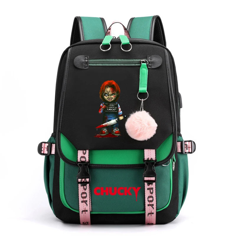 Horror Movie Child's Play Chucky Backpack Teenager School USB Charging Bags Men Women School Bag Travel Mochila