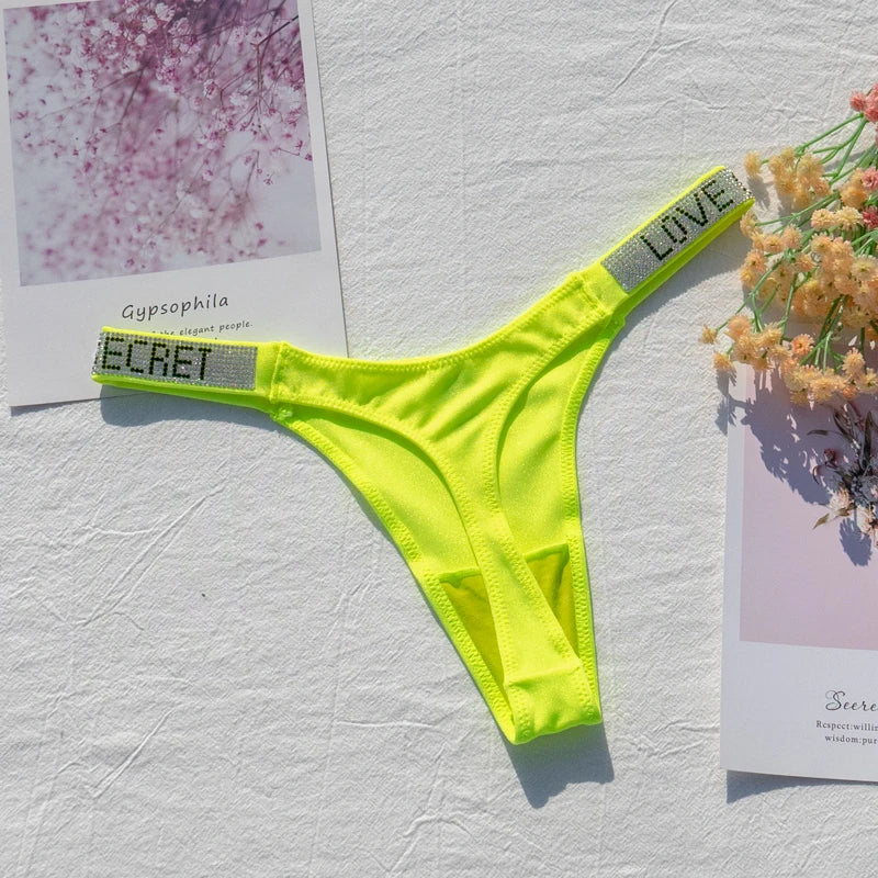 Sexy Panties G-string Sports Women Thong T-back Fitness Secret Rhinestone Sexy Lingerie Letter Diamonds Female Underwear