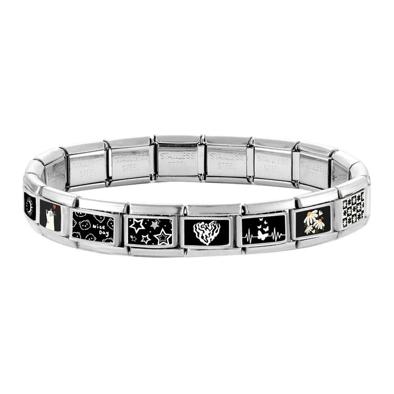 Personalized Black and White Moon Stars Cloud Italian Charm Links Fit 9mm Stainless Steel Bracelet Men Women DIY Making Gifts