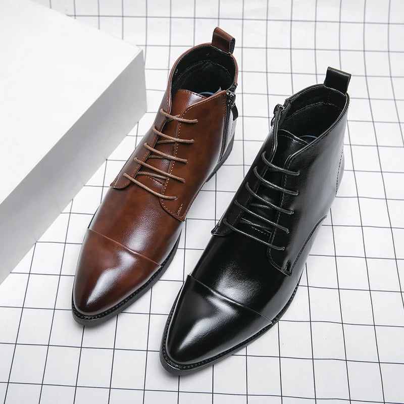 Luxury Designer Men's 38~48 Genuine Leather Italian Brand Dress Shoes Men Fashion Chelsea Casual Boots Retro Ankle Boot Footwear