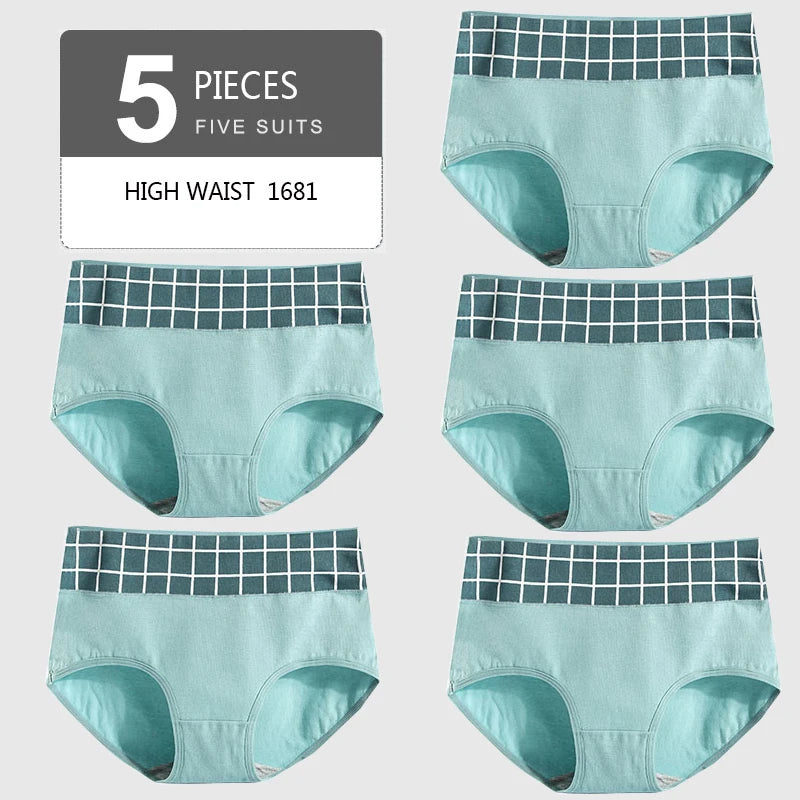 5Pcs Women's Panties Lady Cotton Underwear Print Cute Girls Breathable Seamless High Waist Briefs Woman Sexy Lingerie Intimates