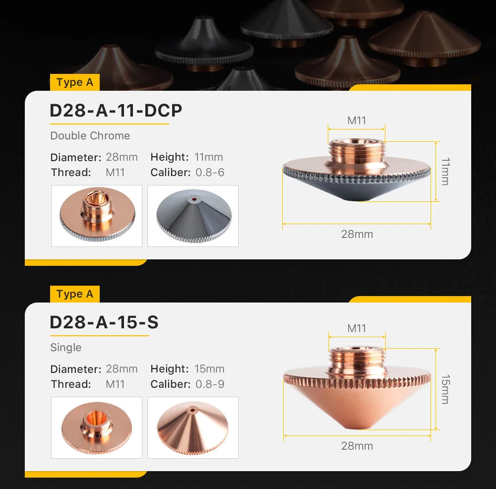 Cloudray Laser Nozzle Single Double Layer Dia.28mm Caliber 0.8 - 6.0mm for Precitec WSX Raytools Fiber Laser Cutting Head