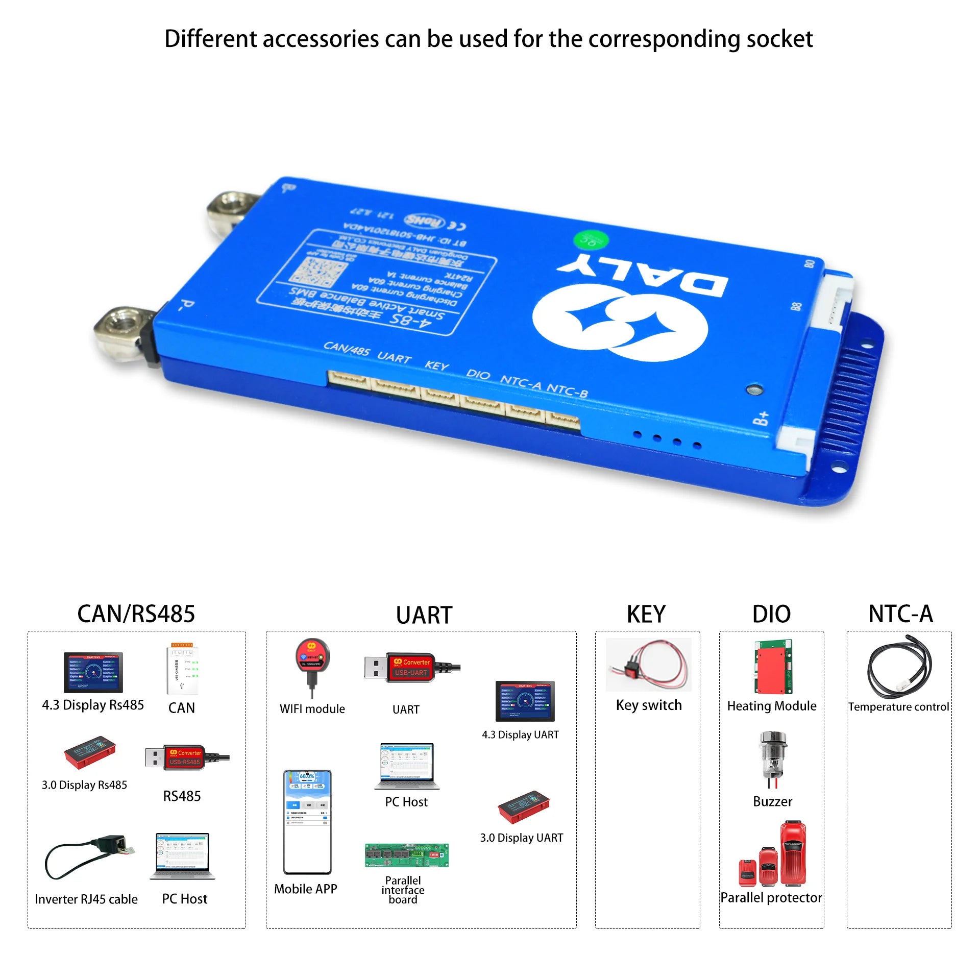 DALY BMS Smart WIFI BMS 4S 12V 8S 24V 16S 48V 80A 100A 1A Active Balancer Built In Bluetooth RS485 CANBUS for Lifepo4 Li-ion LTO