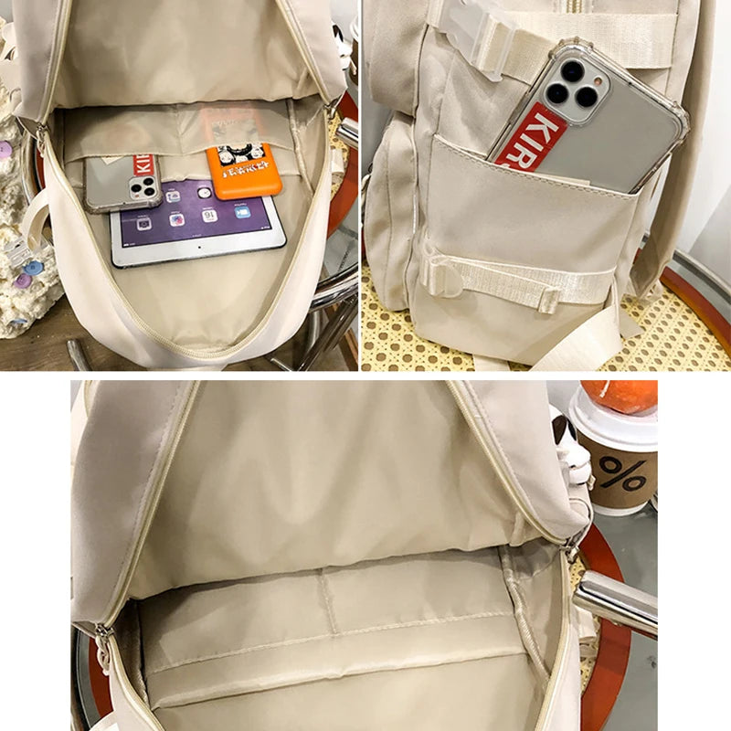 Preppy School Bag Student Backpack Nylon Cute Girl Backpack Badge Pendant Travel Bag
