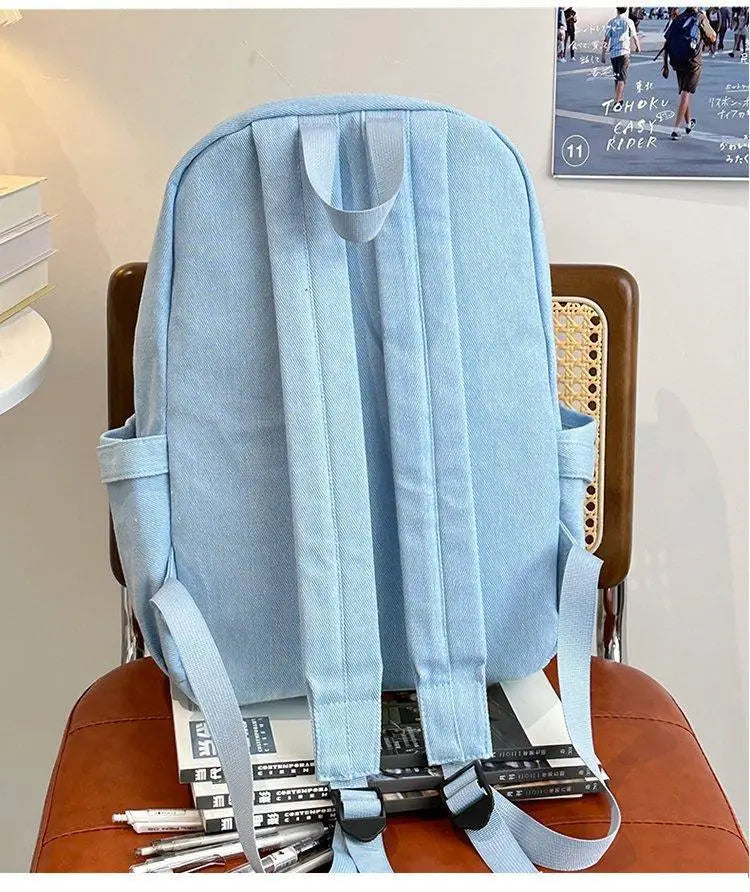 HAEX Denim Women Backpacks 2026 Large Capacity Harajuku DIY Anime Badge Ita Bag Female Student Daily Commute Mochilas Para Mujer