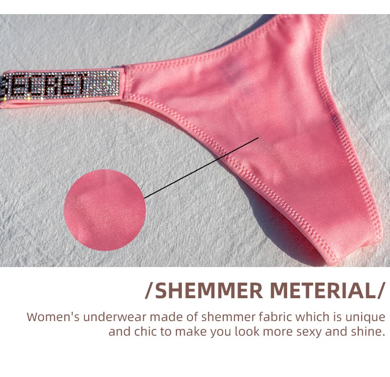 Sexy Panties G-string Sports Women Thong T-back Fitness Secret Rhinestone Sexy Lingerie Letter Diamonds Female Underwear