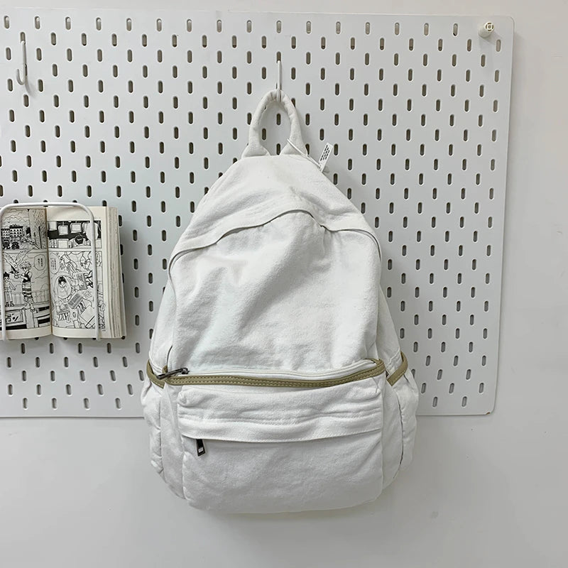 Simple Solid Color Canvas Backpack For Women College Student Vintage Laptop Bag Kawaii Ladies Travel Backpack Fashion Schoolbag