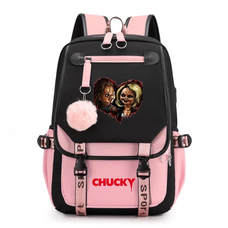 Horror Movie Child's Play Chucky Backpack Teenager School USB Charging Bags Men Women School Bag Travel Mochila