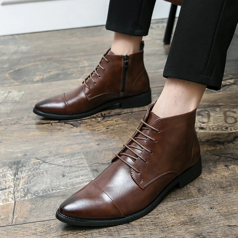 Luxury Designer Men's 38~48 Genuine Leather Italian Brand Dress Shoes Men Fashion Chelsea Casual Boots Retro Ankle Boot Footwear